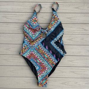 TiniBikini Black Geometric One Piece Swimsuit M